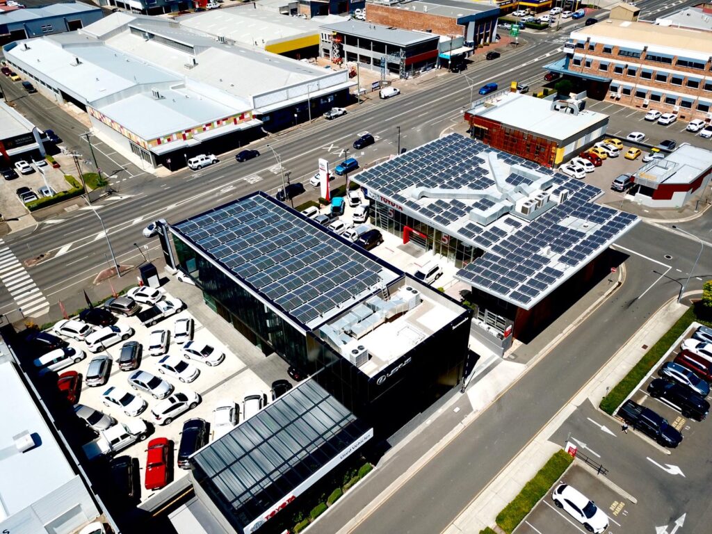 Aerial of photo of solar panels on Toowoomba Lexus and Toowoomba Toyota